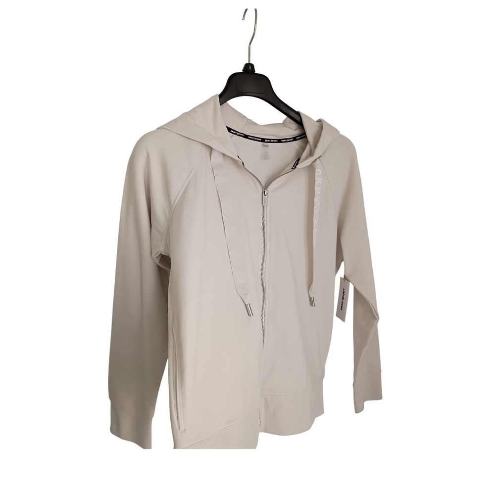 NWT DKNY Spor Full Zip Hoodie Cream Off-White 95% Cotton‎ Blend Size M